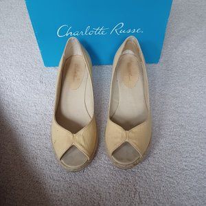 Yellow Canvas Wedge Sandals Size 8